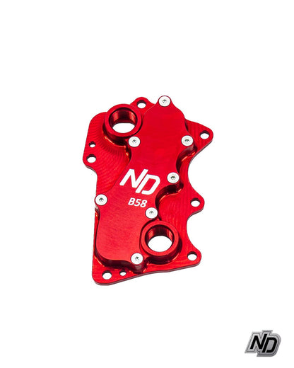 NDesign - Remote Oil Cooler Relocation Plate (ORB10 Ports, water are circled)
