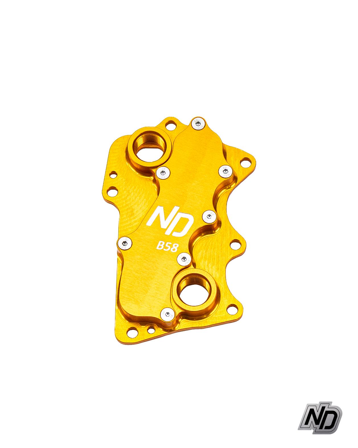 NDesign - Remote Oil Cooler Relocation Plate (ORB10 Ports, water are circled)