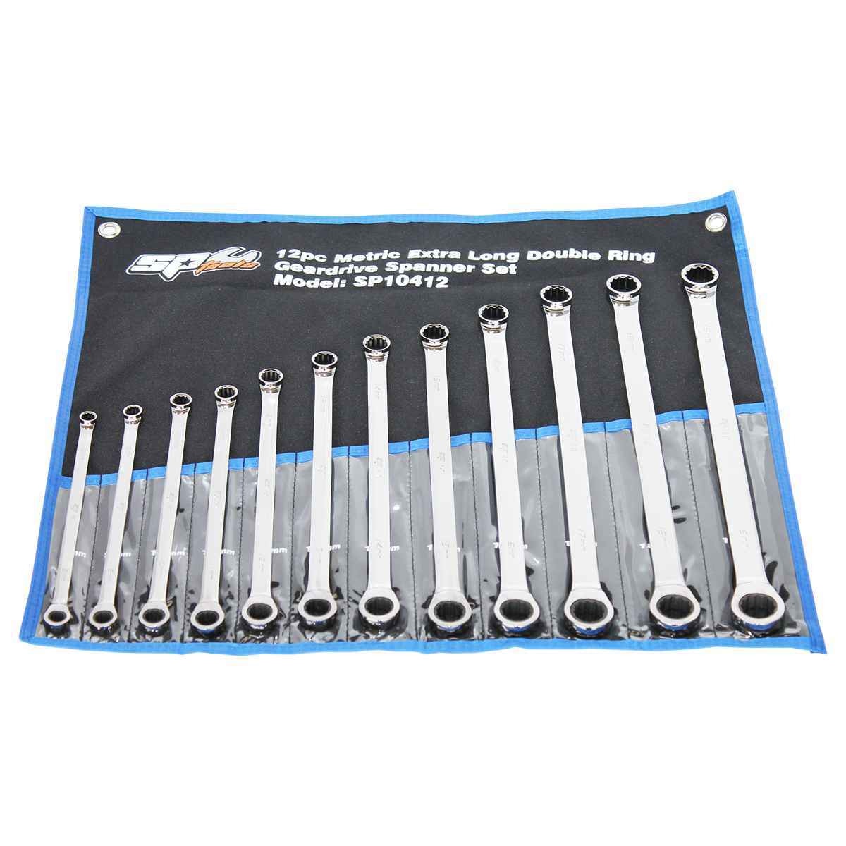 SP Tools USA - 12PC METRIC EXTRA-LONG FLAT DRIVE° GEAR DRIVE DOUBLE BOX WRENCH SET - 0° OFFSET
