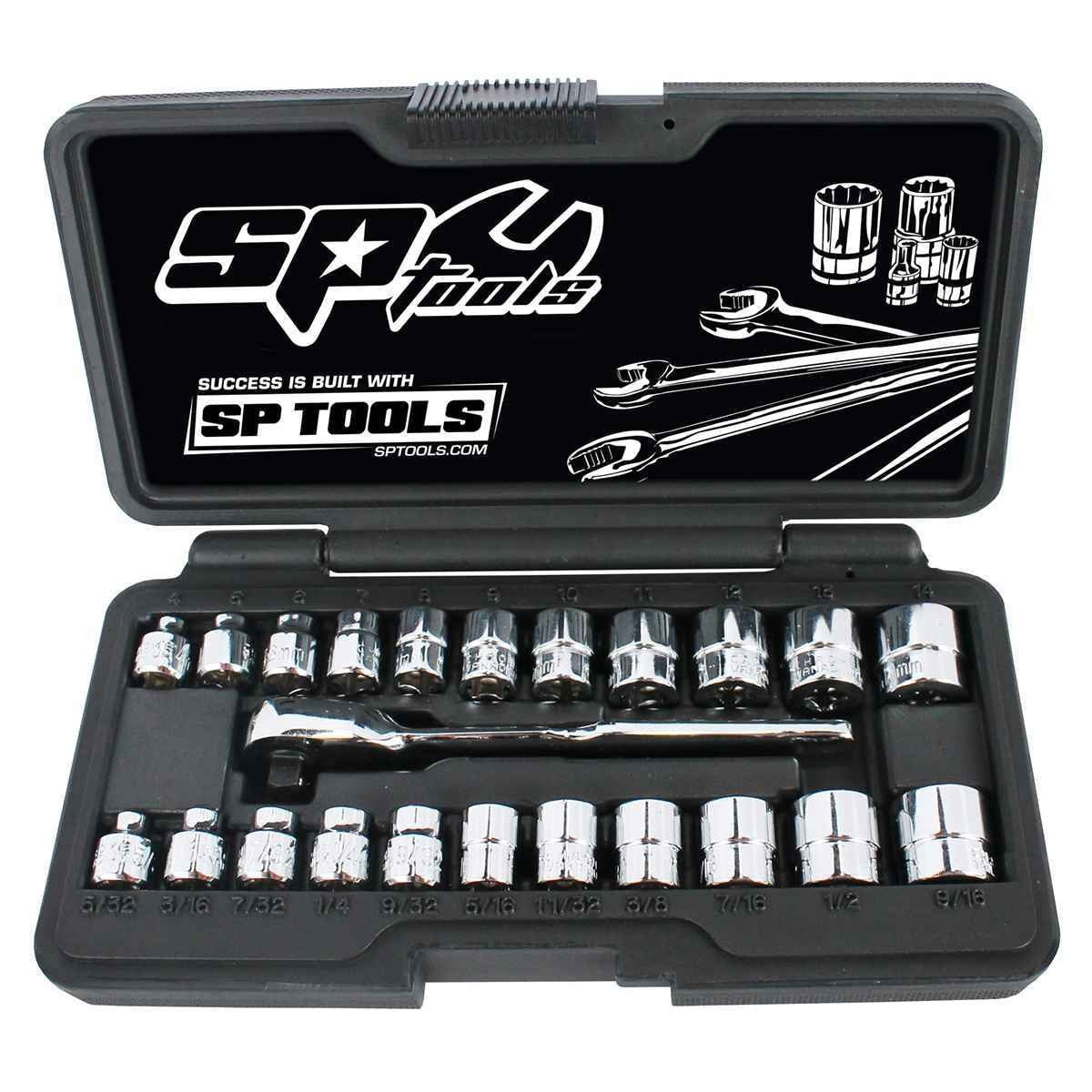 SP Tools USA - 23PC 1/4" DRIVE LOW PROFILE METRIC/SAE 12PT SOCKET SET