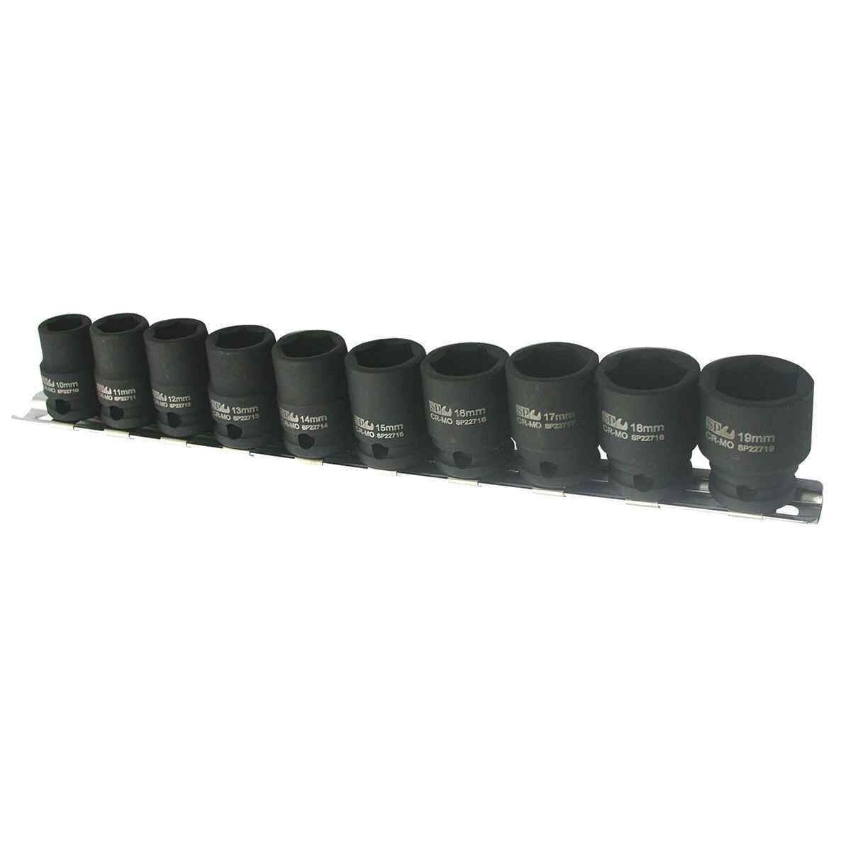 SP Tools USA - 10PC 3/8" DRIVE 6PT METRIC IMPACT SOCKET RAIL