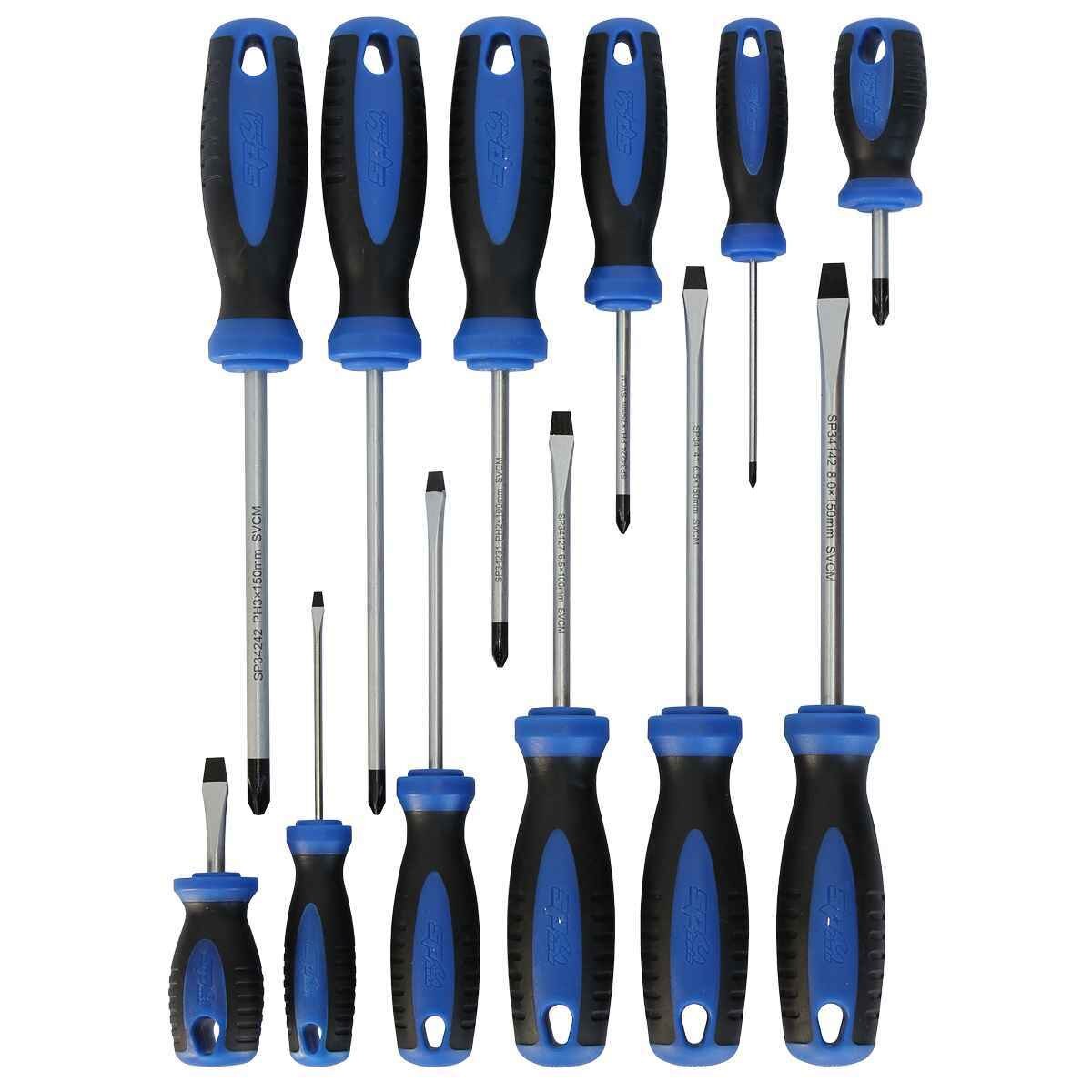 SP Tools USA - 12PC PHILLIPS/FLAT TIP SOFT-GRIP SCREWDRIVER SET
