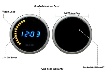 Prosport Gauges - 2-1/16" Digital Clock 12 volt -Blue