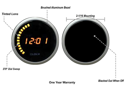 Prosport Gauges - 2-1/16" Digital Clock 12 volt -Amber