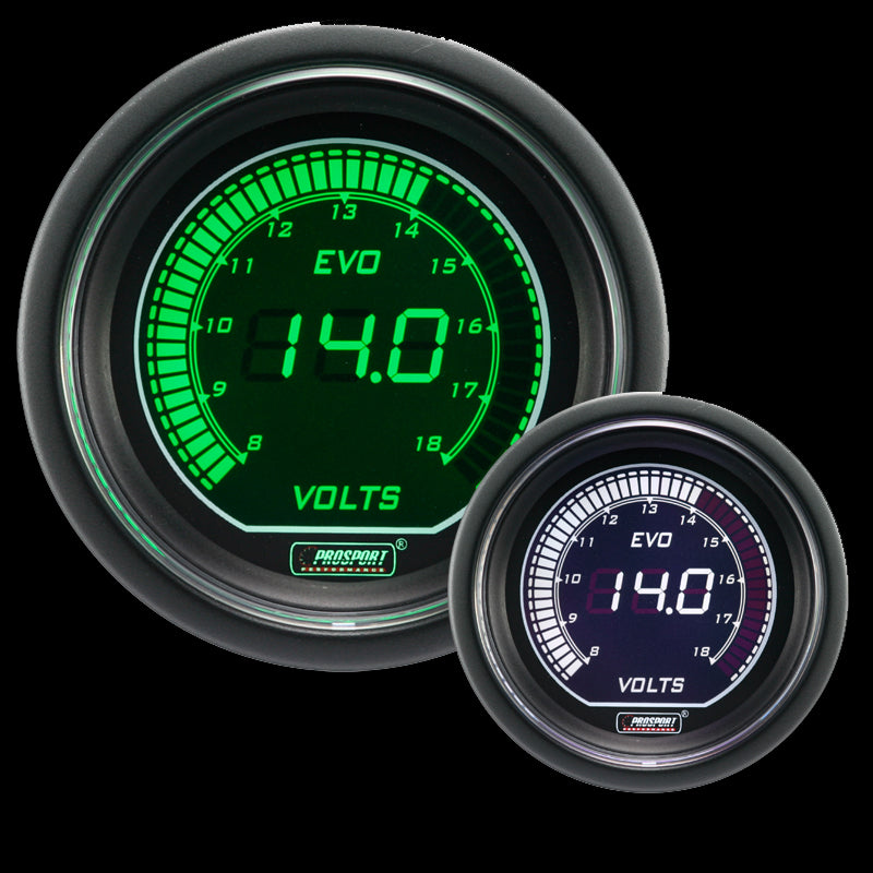 Prosport Gauges - 2-1/16" Evo Electrical White Green Volt Gauge