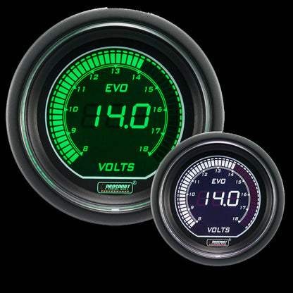 Prosport Gauges - 2-1/16" Evo Electrical White Green Volt Gauge