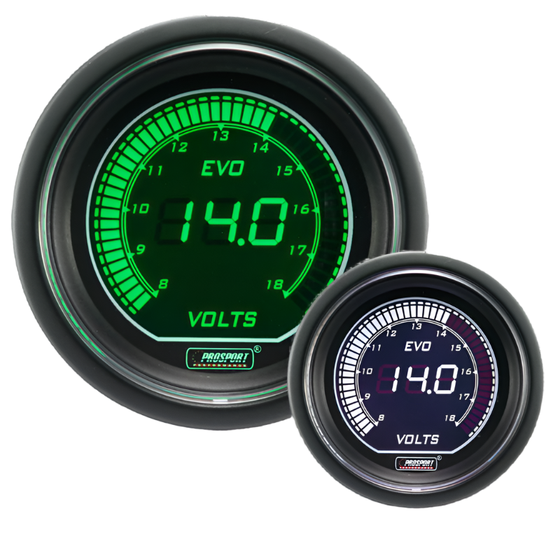 Prosport Gauges - 2-1/16" Evo Electrical White Green Volt Gauge