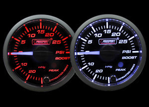 Prosport Gauges - 2-1/16" Premium White Pointer Clear Lens Boost gauge Amber/White