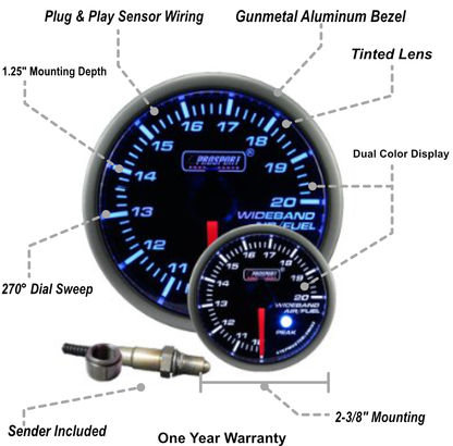 Prosport Gauges - 2-1/16" Premium Blue/White Wideband Air Fuel Ratio kit