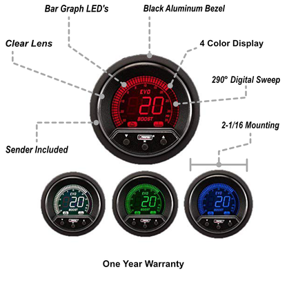 Prosport Gauges - 2-1/16" Premium Evo Electrical Boost Gauge