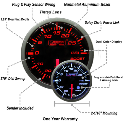 Prosport Gauges - 2-1/16" Premium Amber / White Electric Boost gauge