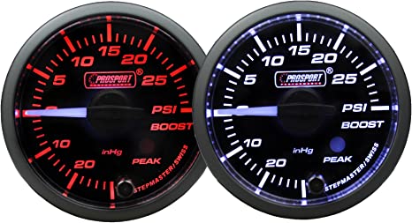 Prosport Gauges - 2-1/16" Premium White Pointer Clear Lens Boost gauge Amber/White