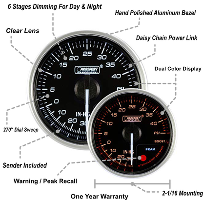 Prosport Gauges - 2-1/16" Supreme Series Electrical Boost Gauge