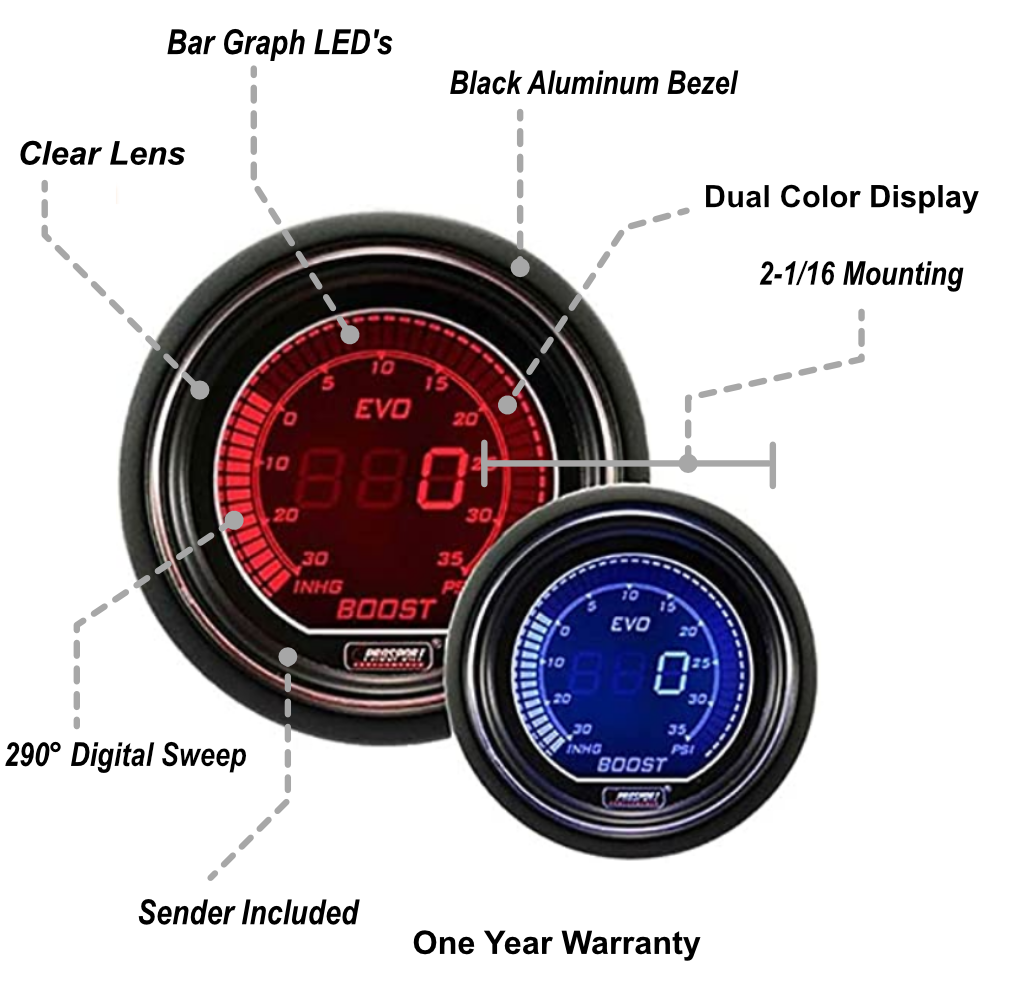 Prosport Gauges - 2-1/16" Evo Electrical Boost Gauge