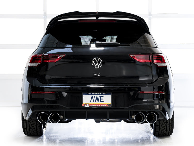 AWE Tuning MK8 Volkswagen Golf R 3in Track Edition Quad Exhaust - Chrome Silver Tips