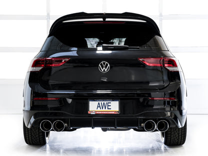 AWE Tuning MK8 Volkswagen Golf R 3in Track Edition Quad Exhaust - Chrome Silver Tips