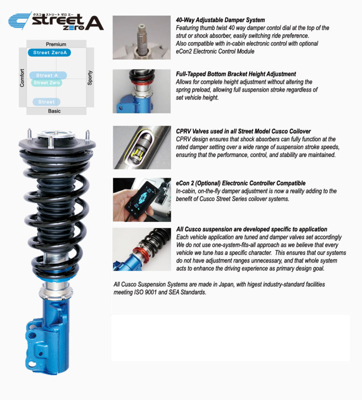 Cusco Street Zero-A 2009+ Nissan 370Z (Z34) 40-Way Adj Front/Rear Pillowball Upper Mounts Coilovers