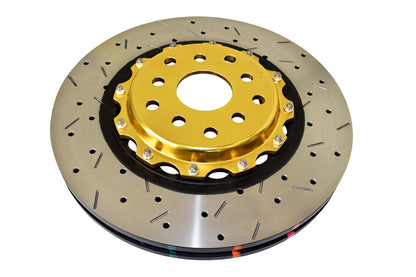 DBA 04-07 STi/2017 BRZ w/Perf. Pkg. 10 Hole Front Drilled/Slotted 5000 Series 2 Pc Rotor w/Gold Hat