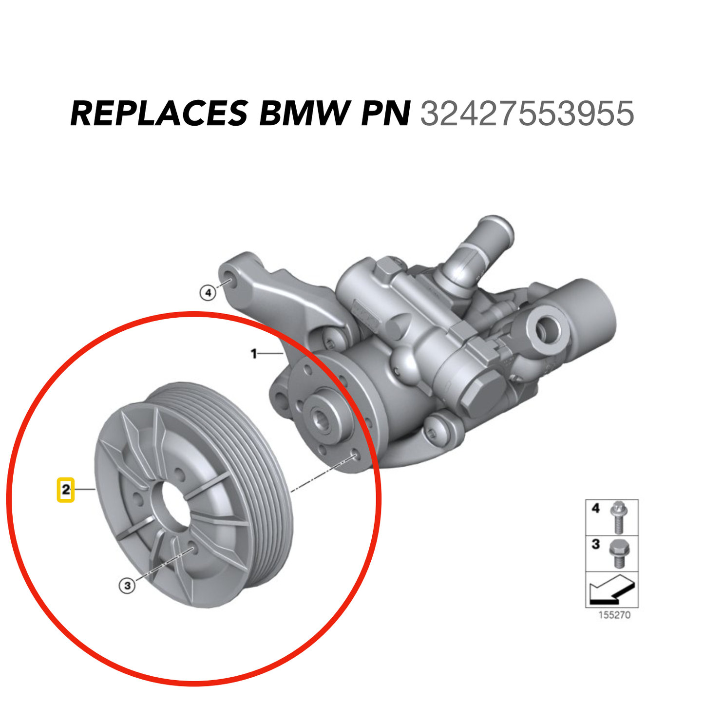 E9x E8x N54 HD Aluminum Power Steering Pump Pulley