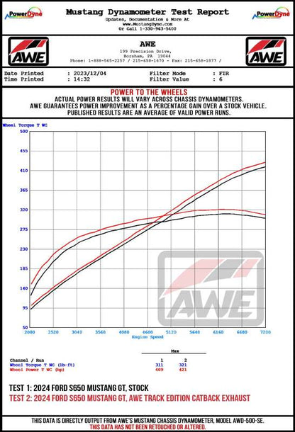 AWE Tuning 2024 Ford Mustang GT Fastback S650 RWD Touring Catback Exhaust w/ Dual Chrome Silver Tips
