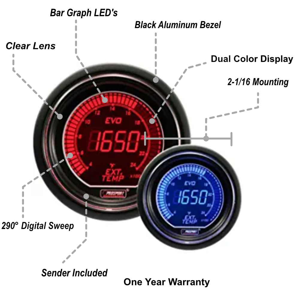 Prosport Gauges - 2-1/16" Evo Electrical Exhaust Gas Temperature Gauge
