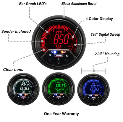 Prosport Gauges - 2-3/8" Premium Evo Electrical Exhaust Gas Temperature Gauge