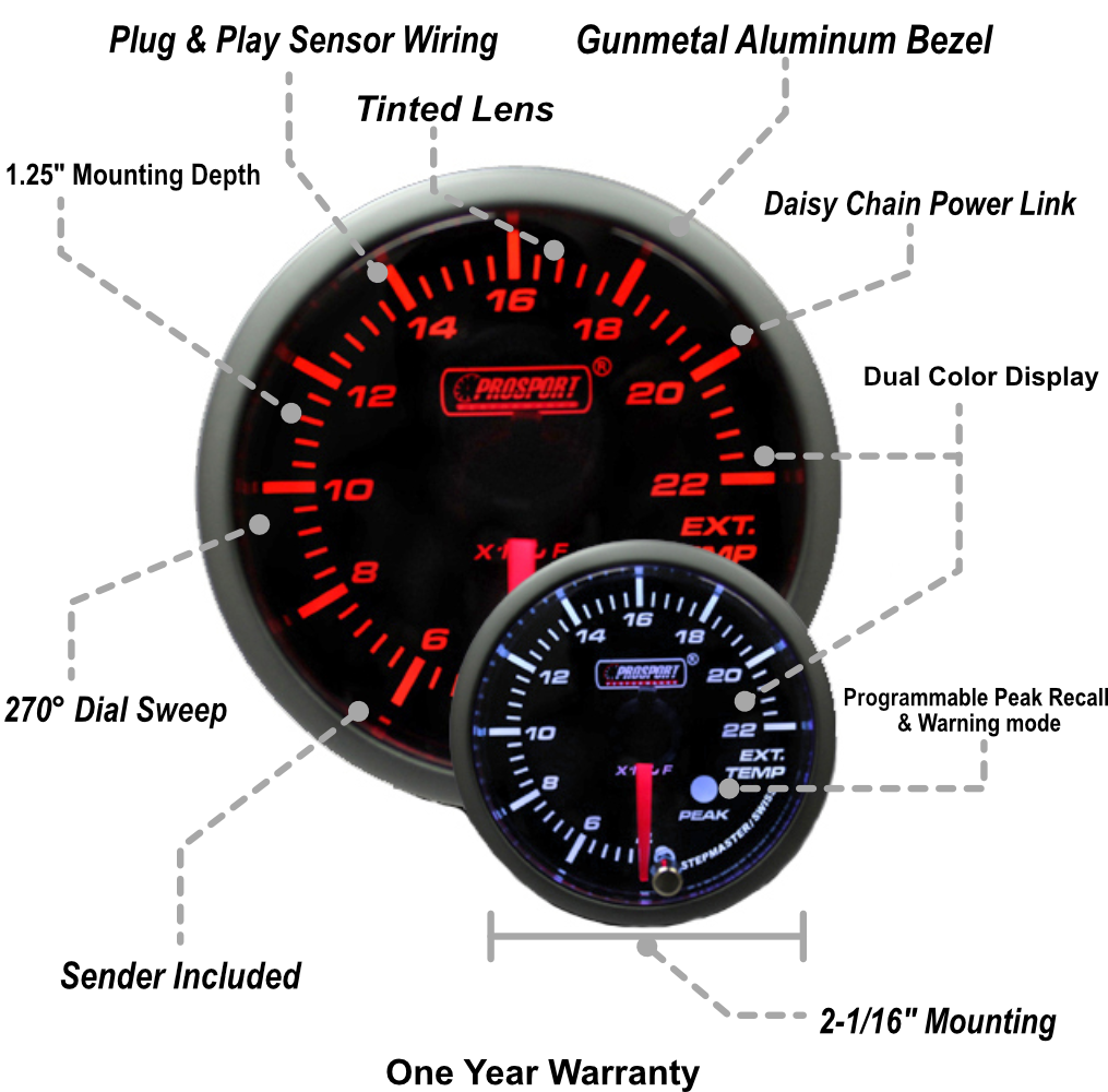 Prosport Gauges - 2-1/16" Premium Amber / White EGT Gauge