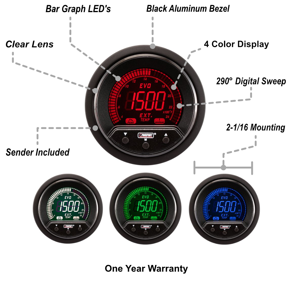 Prosport Gauges - 2-1/16" Premium Evo Electrical Exhaust Gas Temperature Gauge