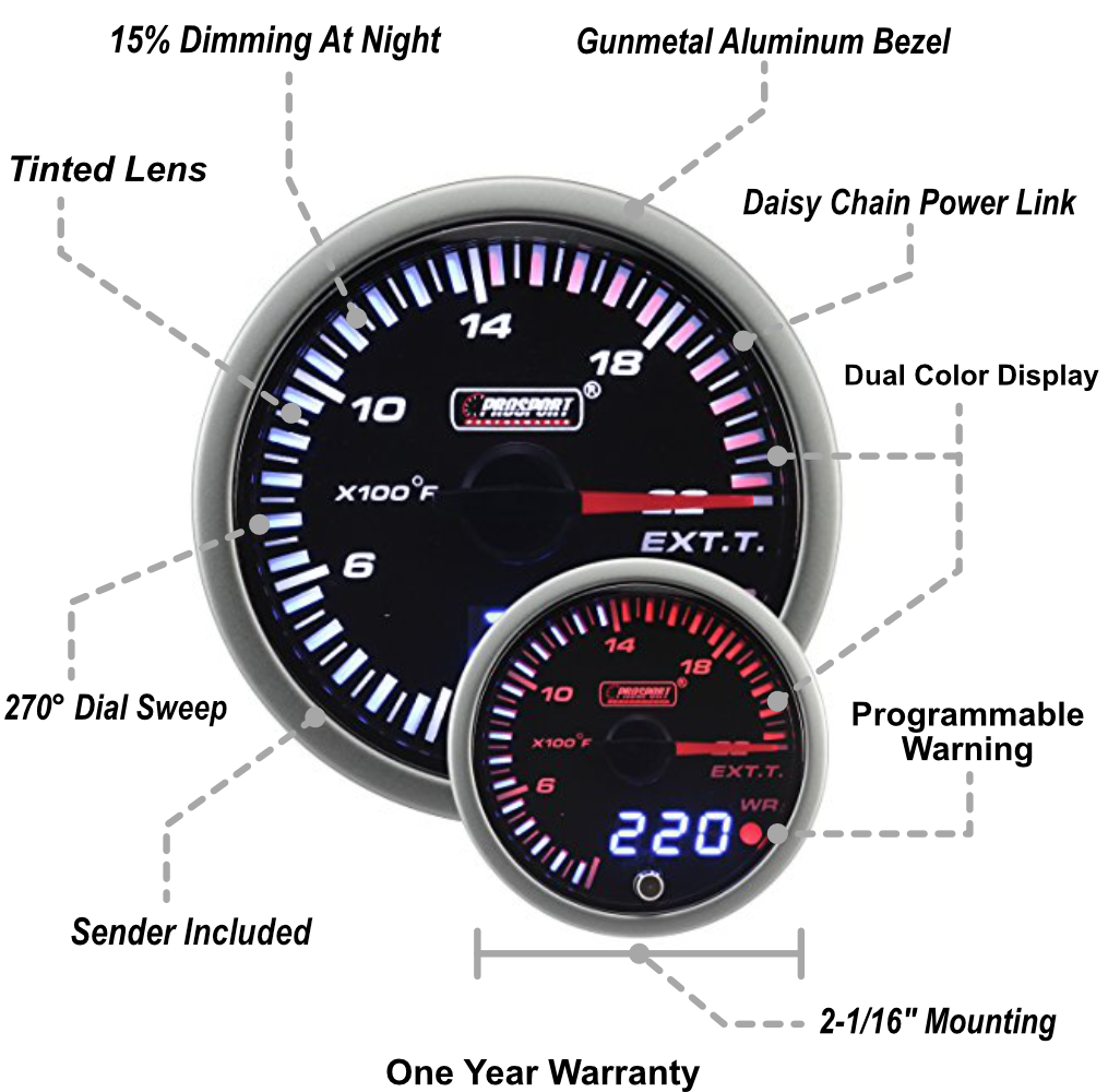 Prosport Gauges - 2-1/16" JDM Electrical Exhaust Gas Temperature Gauge