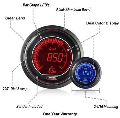 Prosport Gauges - 2-1/16" Evo Electrical Exhaust Gas Temperature Gauge-Celsius