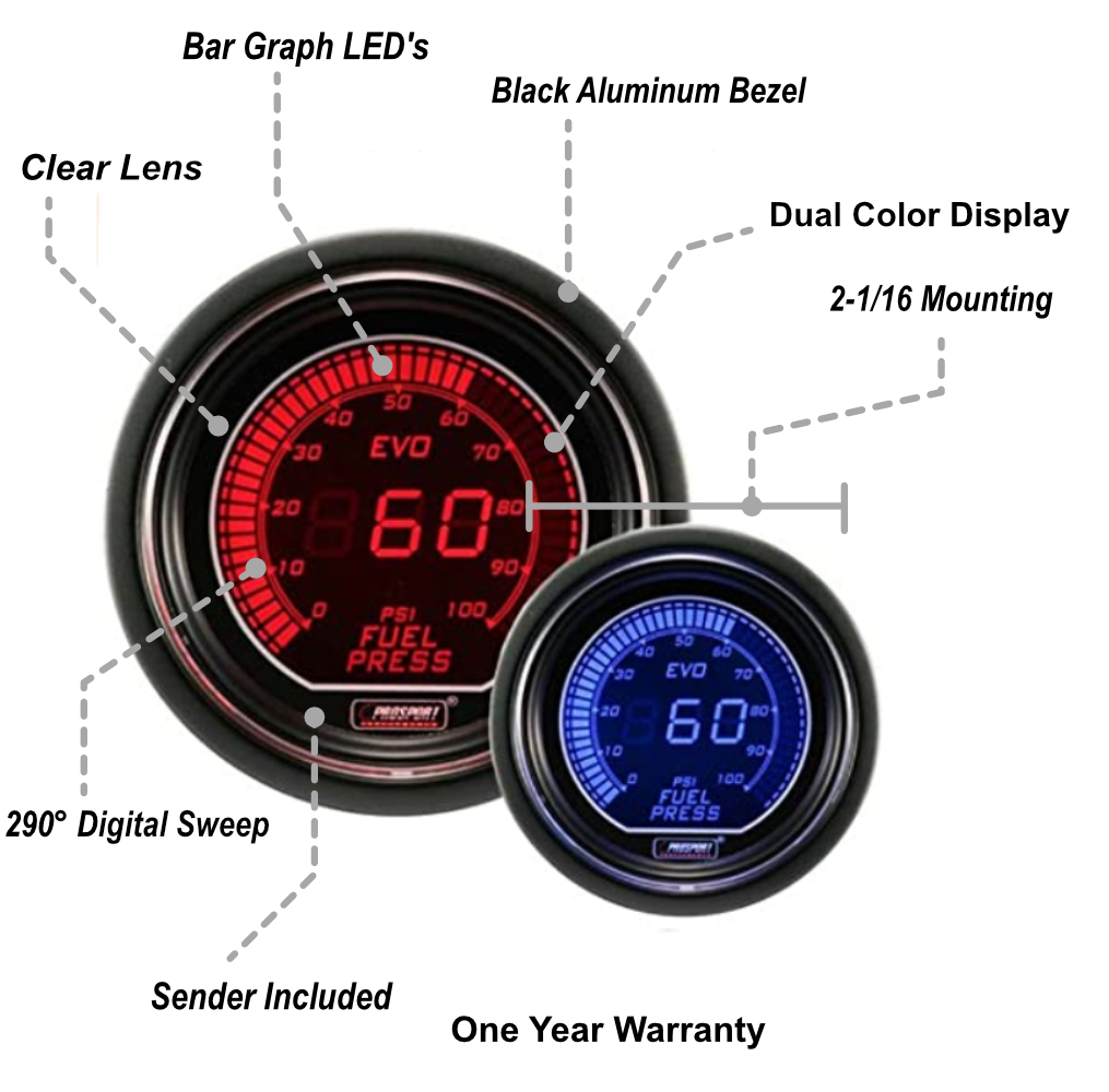 Prosport Gauges - 2-1/16" Evo Electrical Fuel Pressure Gauge