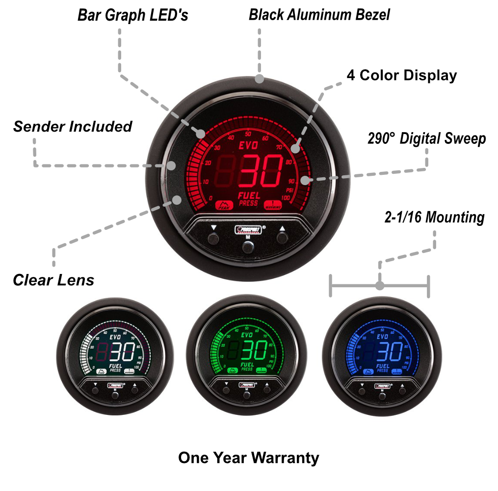 Prosport Gauges - 2-1/16" Premium Evo Electrical Fuel Pressure Gauge
