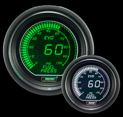 Prosport Gauges - 2-1/16" Evo Electrical White and Green Fuel Pressure Gauge