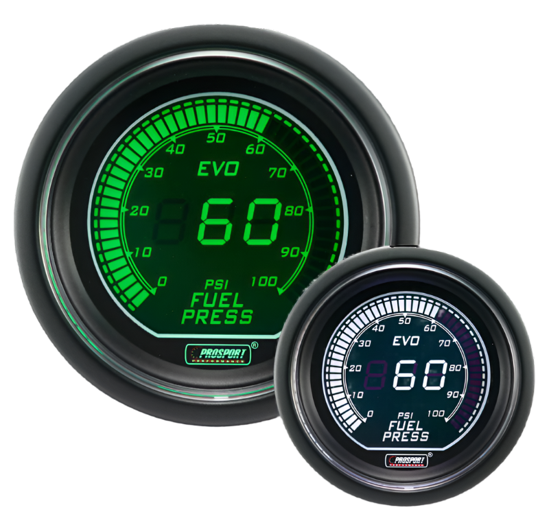 Prosport Gauges - 2-1/16" Evo Electrical White and Green Fuel Pressure Gauge