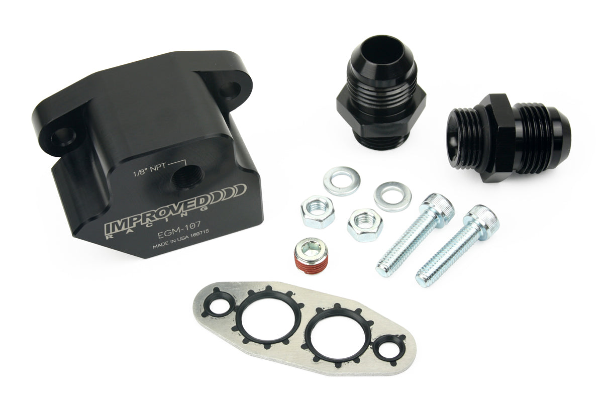 Improved Racing - Oil cooler adapter, GM LS series engine, front sump or rear sump, bottom exit ports