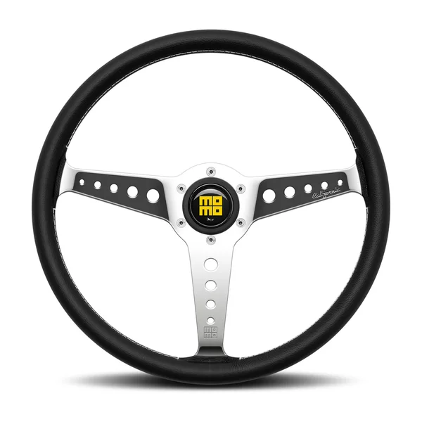 Momo California Steering Wheel 360 mm - Black Leather/White Stitch/Pol Spokes