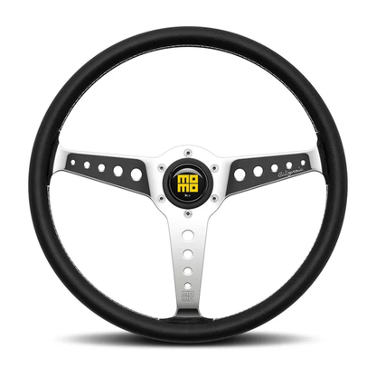 Momo California Steering Wheel 360 mm - Black Leather/White Stitch/Pol Spokes