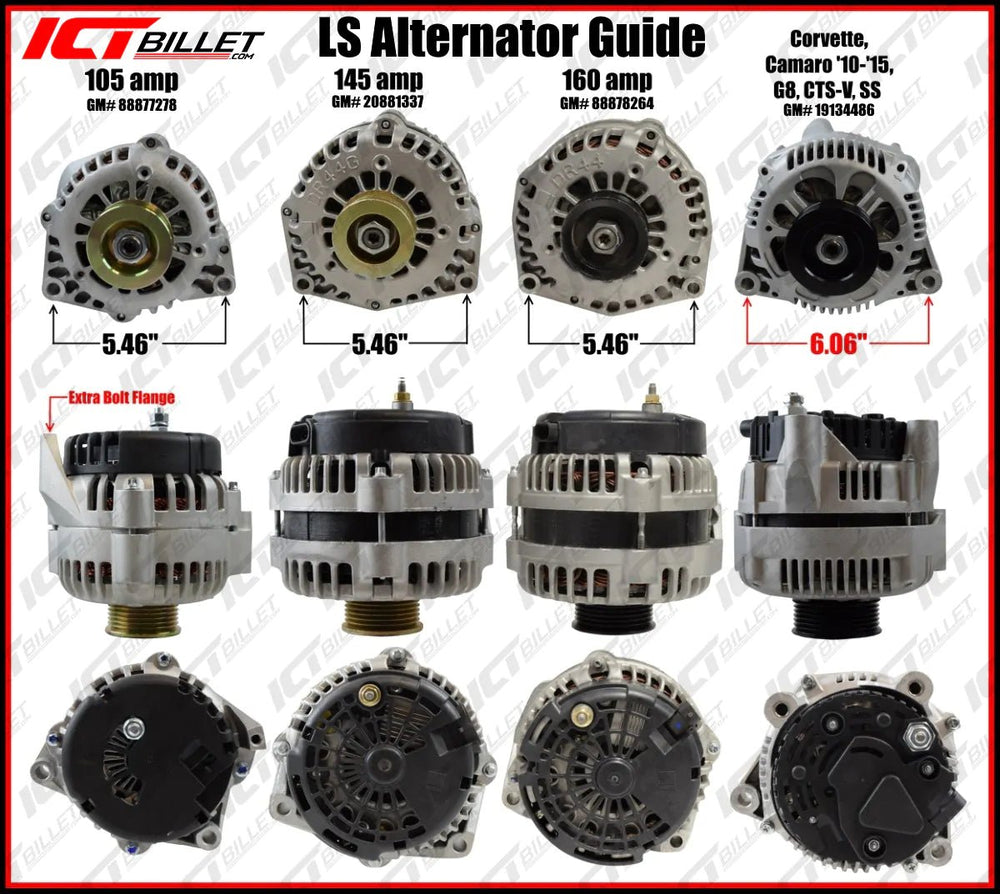 ICT Billet - LS3 Corvette Billet Low Mount Alternator Bracket Kit w/ Pulley