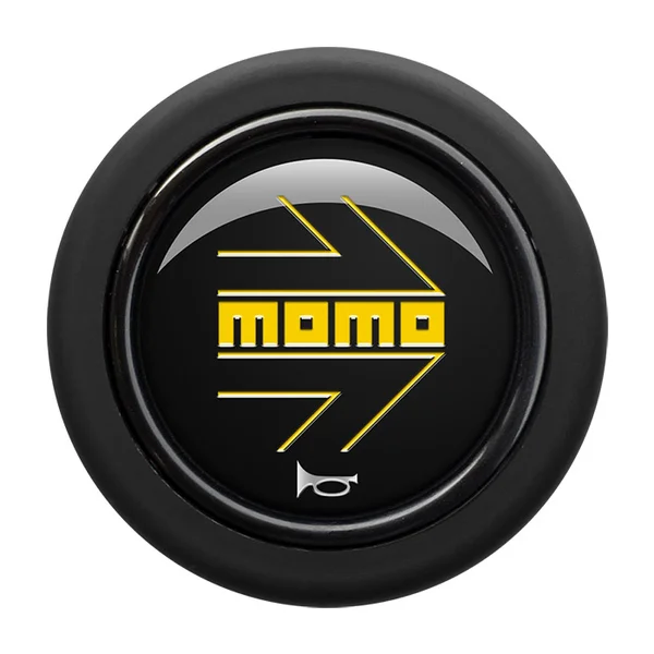 Momo Horn Button (Rounded) Gloss Black Yellow Logo