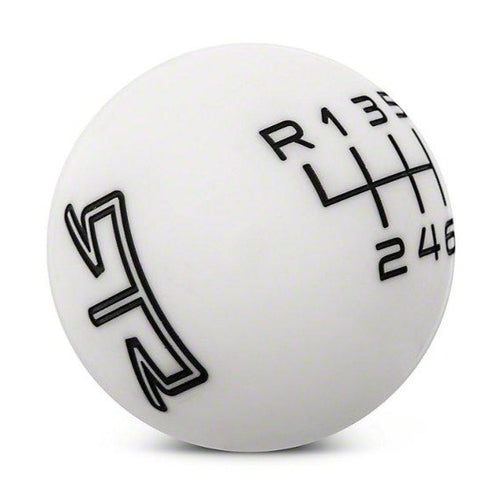 RTR - WHITE SHIFT KNOB - BLACK ENGRAVING (15-23 MUSTANG - GT, ECOBOOST, V6)