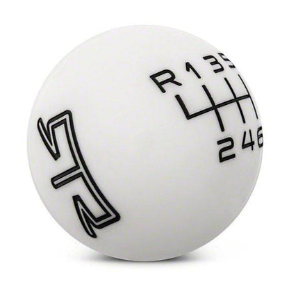 RTR - WHITE SHIFT KNOB - BLACK ENGRAVING (15-23 MUSTANG - GT, ECOBOOST, V6)
