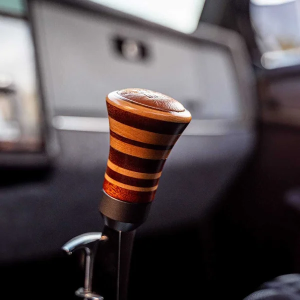 Momo Trofeo Heritage Shift Knob - Tall Wood, Layered Mahogany and Beechwood, Leather Insert Top