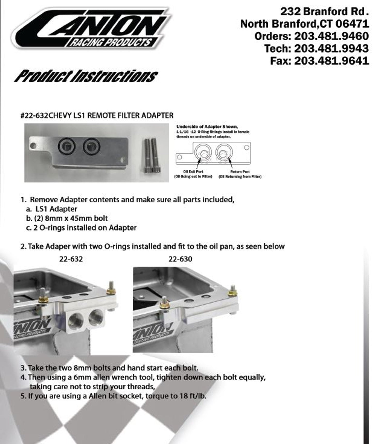 Canton - Aluminum Remote Oil Filter Adapter 90 Deg For Chevy LS Pans