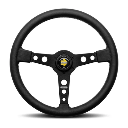 Momo Prototipo Steering Wheel 370 mm - Black Leather/White Stitch/Brushed Black Ano Spokes