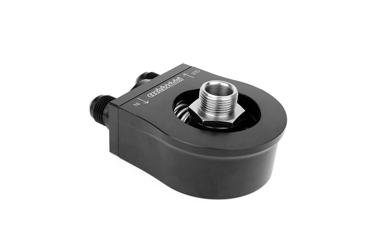 Improved Racing - Oil filter sandwich plate, thermostatic, 180F, -8AN Male ports, filter screw sold separately