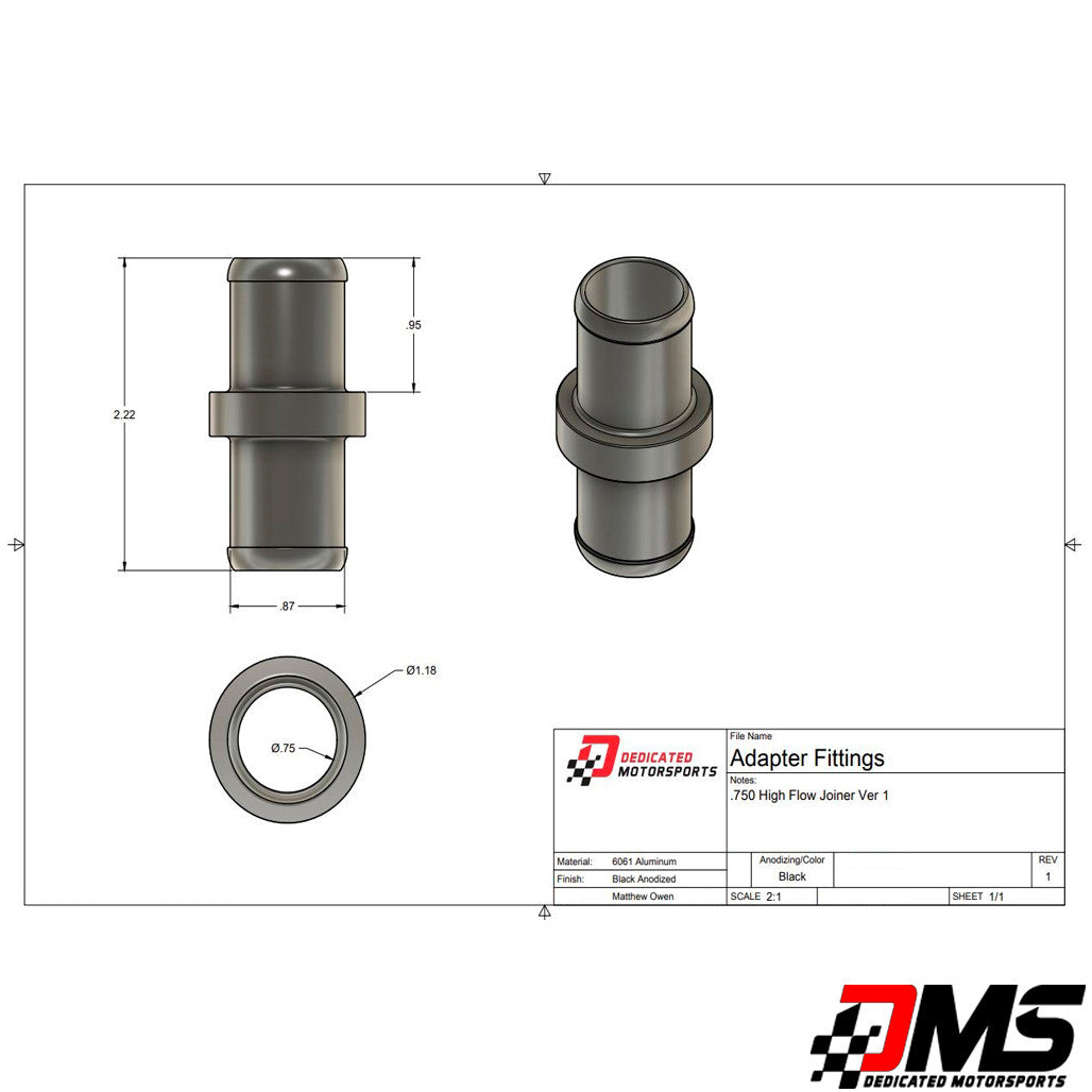 Dedicated Motorsports - 3/4 Inch High Flow Hose Joiner (Union)