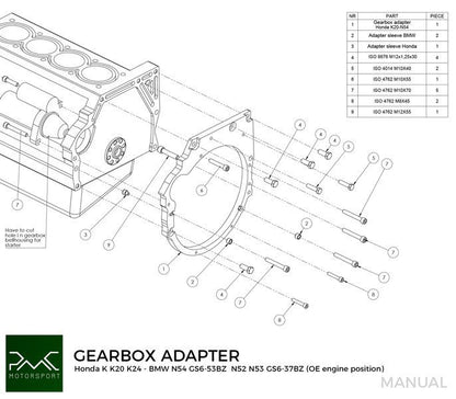 PMC Motorsport - Gearbox Adapter Plate Honda K K20 K24 - BMW DCT DKG GS7D36SG / N54 GS6-53BZ