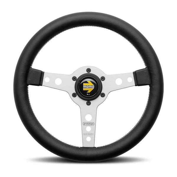 Momo Prototipo Steering Wheel 320 mm - Black Leather/White Stitch/Brshd Alum Spokes