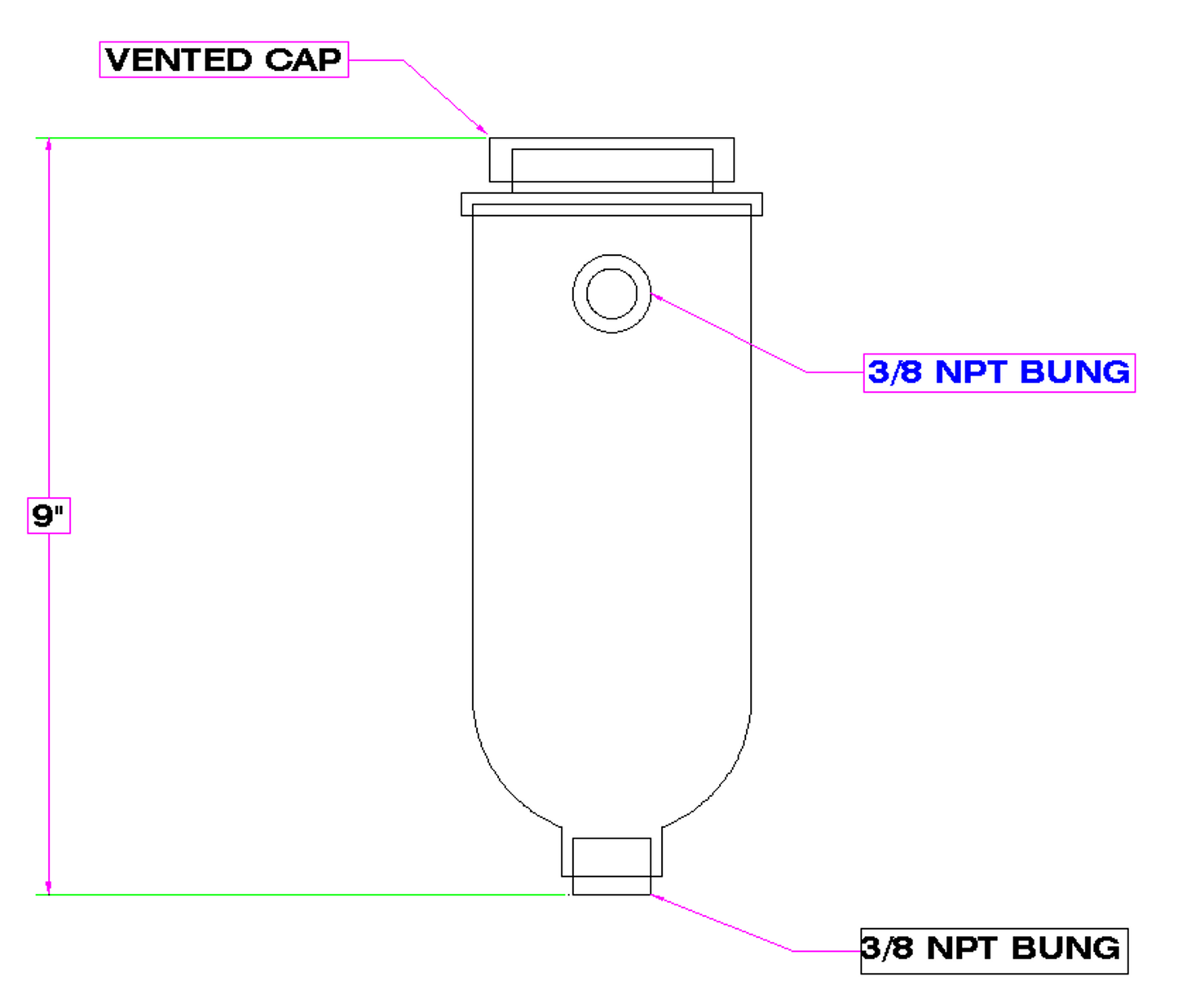 Canton -Aluminum Catch Fill Tank 24 Oz 3/8" Ports & Petcock With Vented Cap