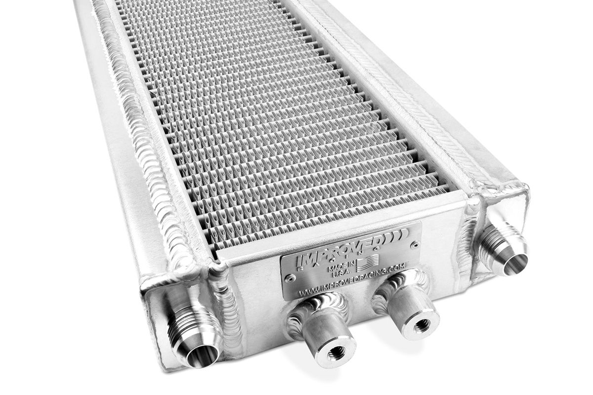 Improved Racing - High efficiency single-pass oil cooler for C6 Corvette, 200 series, 48-row, 7.00" x 21.26", -10AN male ports